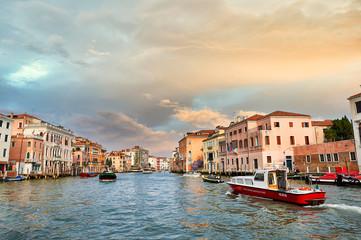 Traffic boats in the Canal of Venice, Veneto, Italy, Europe