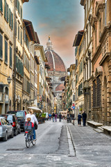 Street of Via dei Servi and the Duomo in the background, Firenze, Italy, Europe