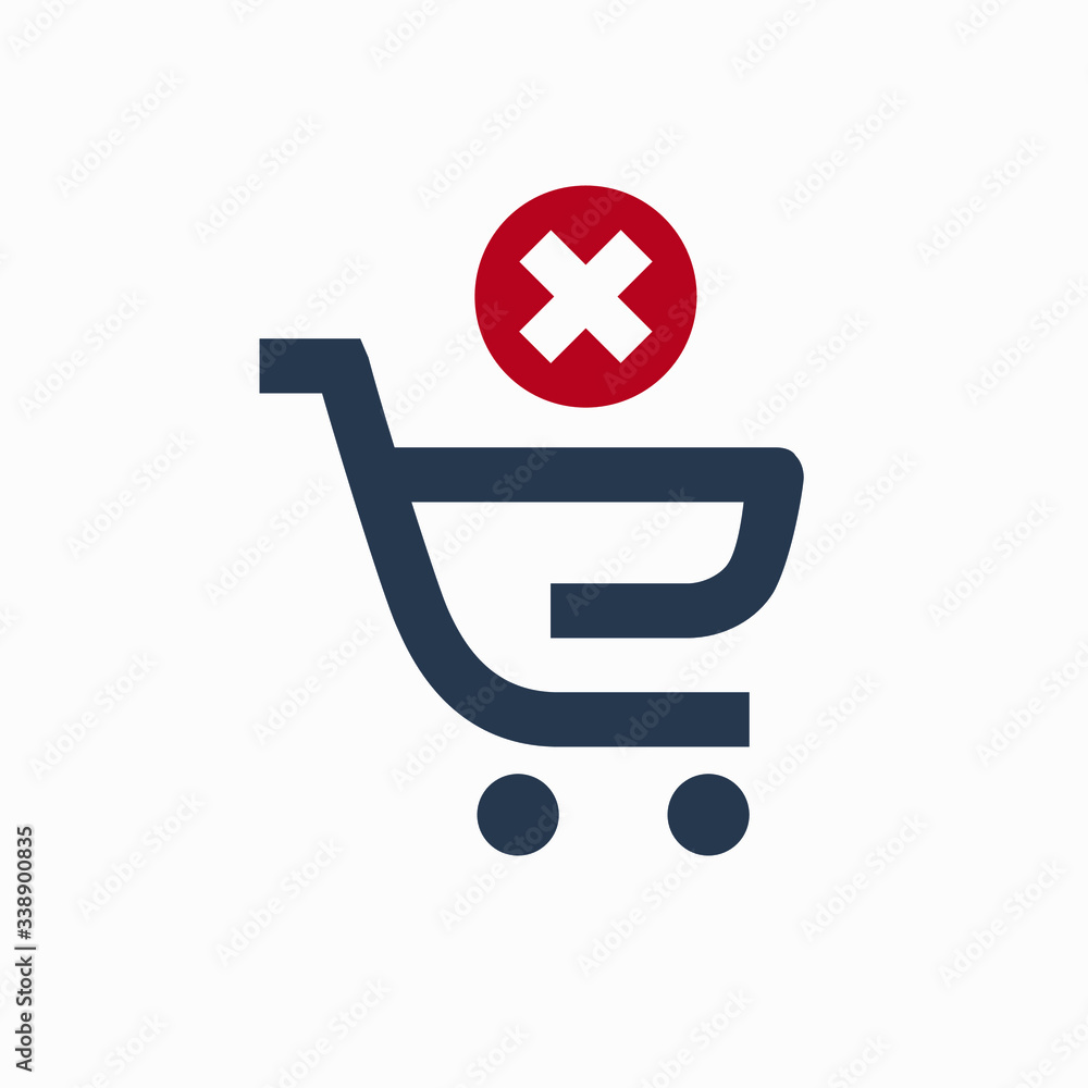 Poster Shopping error cart line vector minimalistic icon. Commerce symbol. Supermarket cart cancellation icon for web design. Modern flat sale icon for app design. Store buy sign minimal flat linear icons