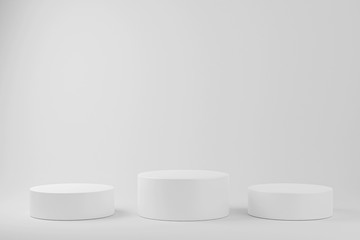 3d illustration with geometric step cylinder podium platform for cosmetic products presentation.Mock up design empty space. Abstract composition in white background modern style