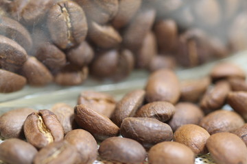 Roasted coffee beans with background