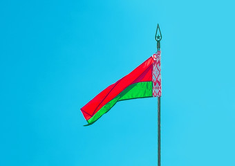 Belorussian national flag on blue sky background