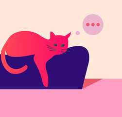 A pensive cat lies at home on the couch. Vector illustration in a modern, minimalist style.