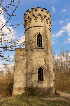 Old lookout tower Ded above beroun city in czech republic with blue sky background.