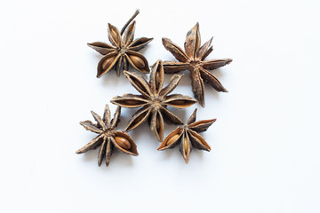 Star anise spice on a white background