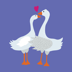 Cartoon Color Goose with Holiday Accessory. Vector