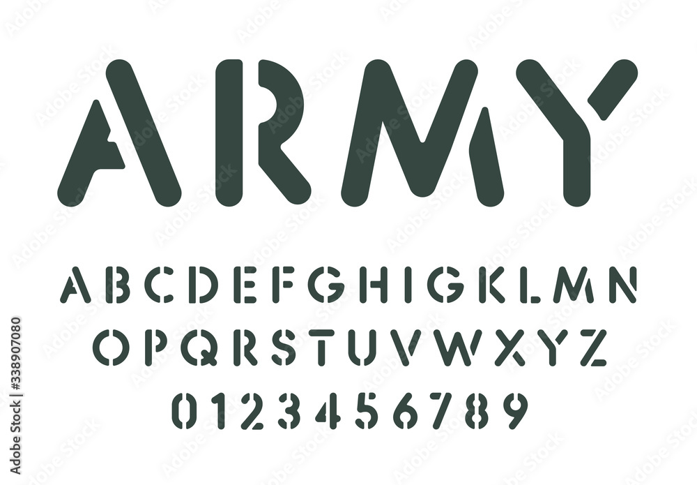 Leinwandbilder stencil letters and numbers set. spray paint stencil template, simple military style alphabet. font 