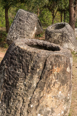 Stone jars at Plain of Jars Site 2 in Phonsavan, Laos