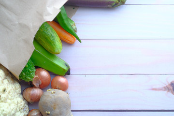  fresh vegetable in a shopping bag with copy space 