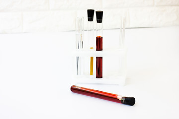 Blood in test tubes. Laboratory for taking blood tests. Coronovirus test
