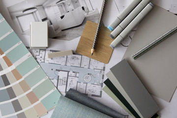 Collection of various?architectural supplies?and swatches