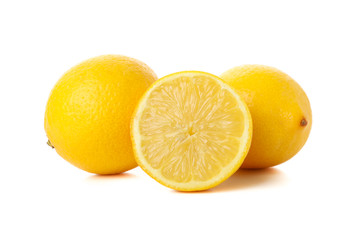 Obraz na płótnie Canvas Fresh lemons isolated on white background. Ripe fruit