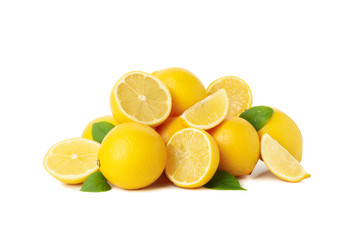 Fresh lemons isolated on white background. Ripe fruit