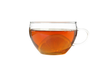 Tea with lemon slice isolated on white background