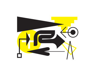 Universal trend geometric arrows set juxtaposed with yellow elements