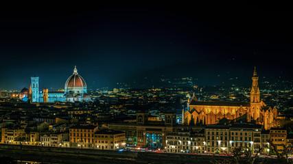 Fototapeta na wymiar Florence by night the beautiful city with the landmark and famous duomo and the church 