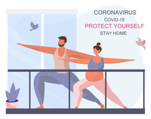 Stay Home Work Home on Balcony.Protect Yourself.Keeping Distance for Decrease Infection Risk For Prevent Virus Covid-19.Stay Home on Quarantine During the Coronavirus Epidemic.Vector Illustration