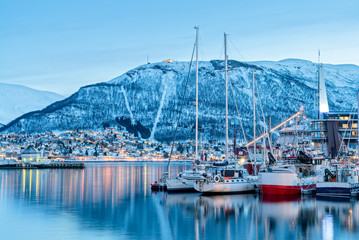 Fototapeta na wymiar Tromso harbour at Winter, Norway