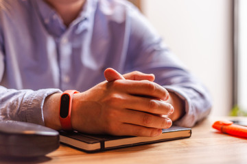 home office essentials. pen in hand closeup. boy studying. successful man at work. stylish man working at home. man reading