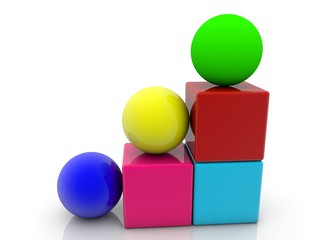 Colored balls on top of colored toy blocks
