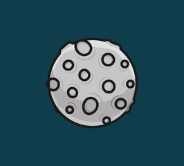 Cartoon moon icon with black contour isolated vector on dark background