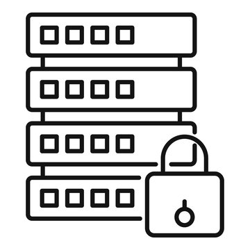 Secured server icon. Outline secured server vector icon for web design isolated on white background