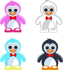 Penguin four characters in vector color cartoon friends 