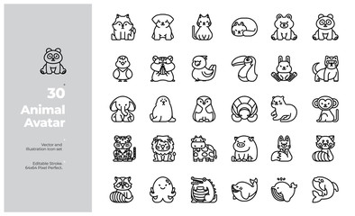 Vector Line Icons Set of Animal Avatar Icon. Editable Stroke. Design for Website, Mobile App and Printable Material. Easy to Edit & Customize.