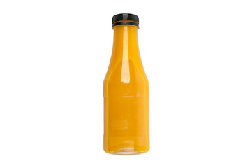 Plastic bottle of yellow orange fruit juice