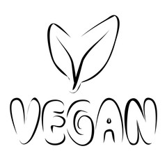 Vegan icon. Vegetarian symbol in black color. Veganism logo or symbol. Label for different vegetarian product. Logo of vegan with drawn leafs