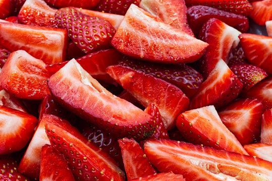 Fresh strawberry slice closeup immage