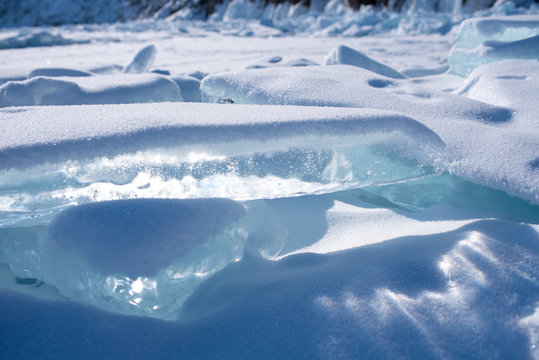 Winter season  at Baikal Lake the largest freshwater lake by volume. UNESCO World Heritage Site