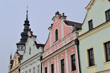 Fototapeta na wymiar Tops of old buildings