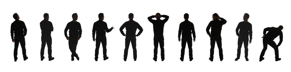 Silhouette photo of a standing men poses isolated - Powered by Adobe