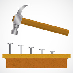 Hammer, nails and wood planks. Vector illustration