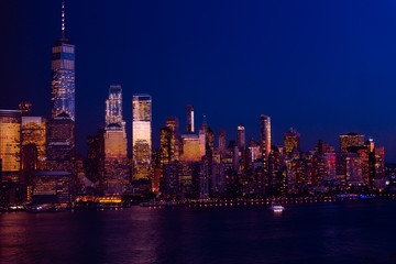 New York City skyline and Downtown Manhattan from Jersey City during night