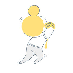 A businessman carries a big burden. Sisyphean labor, the burden of responsibility, debt. Flat line vector illustration on white.