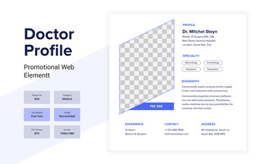 Doctor Profile professional web element. Blue color based doctor profile web design.  Medical doctor profile design layout.