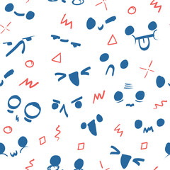 Hand drawn emoticons. Seamless pattern with cheerful and happy smileys