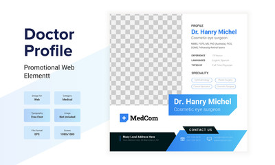 doctor profile with the stethoscope and medical icons social media profile design layout. Doctor profile design with the medical graphical element.