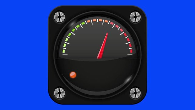 Decibel meter from low to high sound level. Black gauge on blue chroma key background. Animated video
