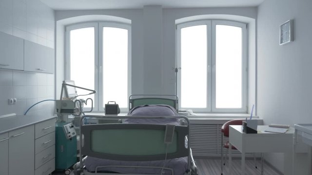 Medical bed, empty medical ward, intensive care unit, covid