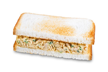 Canned Tuna salad sandwiches on a white isolated background