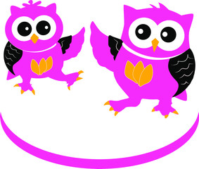 Two owls in pink and black colors