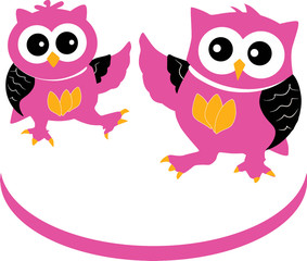 Two owls in pink and black colors