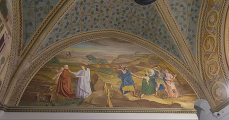 Ein Kerem, Jerusalem January 28 2020: Interior of the Church of the Visitation on the site of the house of the cousinen of the Virgin Mary, Elisabeth at Ein Karen