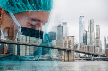 New York City with transparent male doctor - coronavirus usa concept