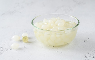 Bowl of pickled cipollini onions