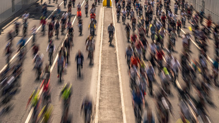 Big parade of bicyclists, bike riders