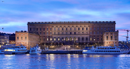 Royal palace in Stockholm in the evening